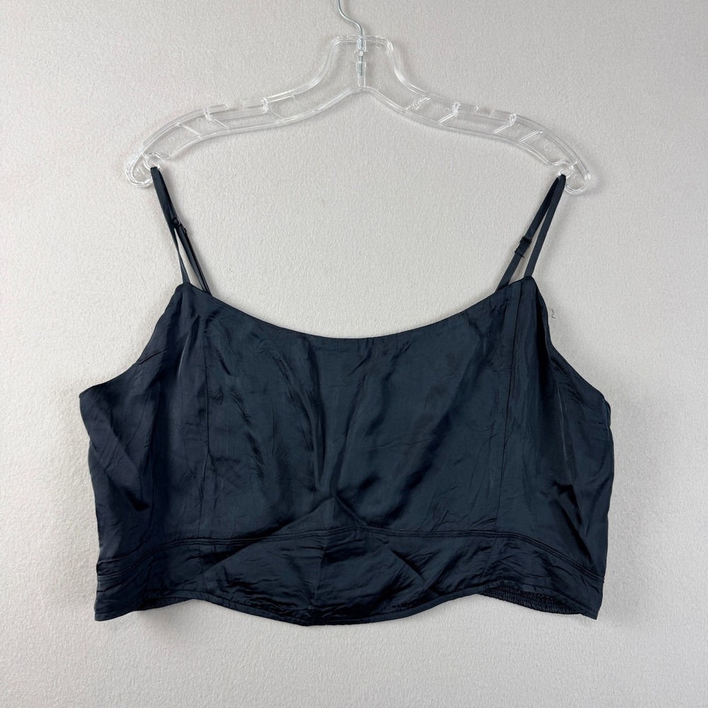 Womens Black Satin Cropped Camisole Top Adjustable Spaghetti Straps